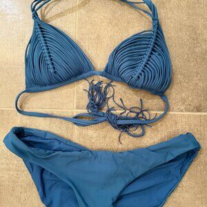 PQ Isla Tri-Top Bikini with Ruched Bottoms - Turquoise, S/M